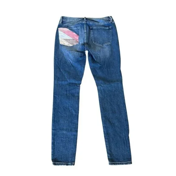 Frame Le Skinny de Jeanne Jeans Size 28 Medium‎ Wash Patchwork Pocket - Picture 1 of 7
